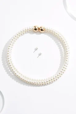 Triple Row Pearl Choker Necklace Set