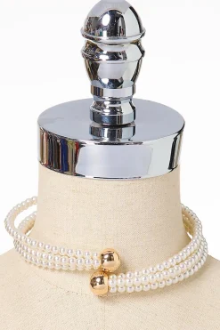 Triple Row Pearl Choker Necklace Set