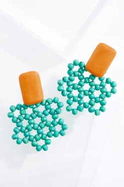 Turquoise Wood Bead Earrings