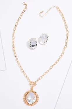 Twisted Halo Glass Pendant Necklace Set