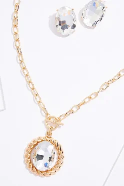 Twisted Halo Glass Pendant Necklace Set