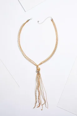 Two- Tone Beaded Knot Y- Necklace