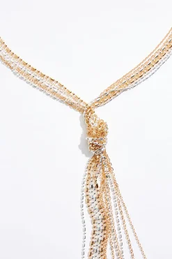 Two- Tone Beaded Knot Y- Necklace