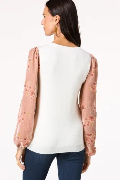 Velvety Floral Sleeve Sweater