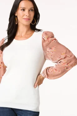 Velvety Floral Sleeve Sweater