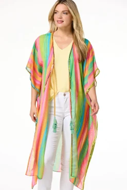 Vibrant Stripe Sequin Trim Cover- Up