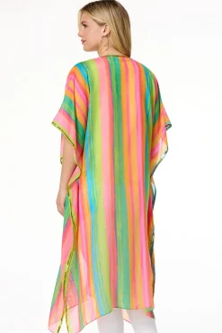 Vibrant Stripe Sequin Trim Cover- Up