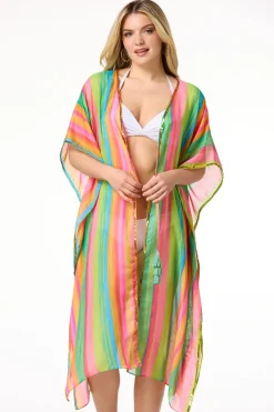 Vibrant Stripe Sequin Trim Cover- Up