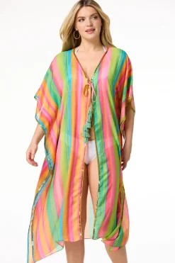 Vibrant Stripe Sequin Trim Cover- Up