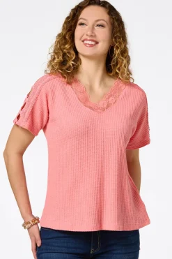 Waffled Lace Trim Top