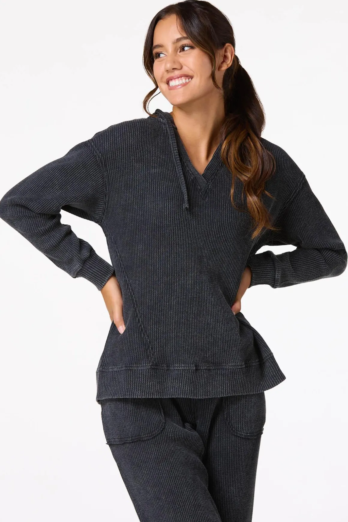 Waffled Vintage Black Hoodie