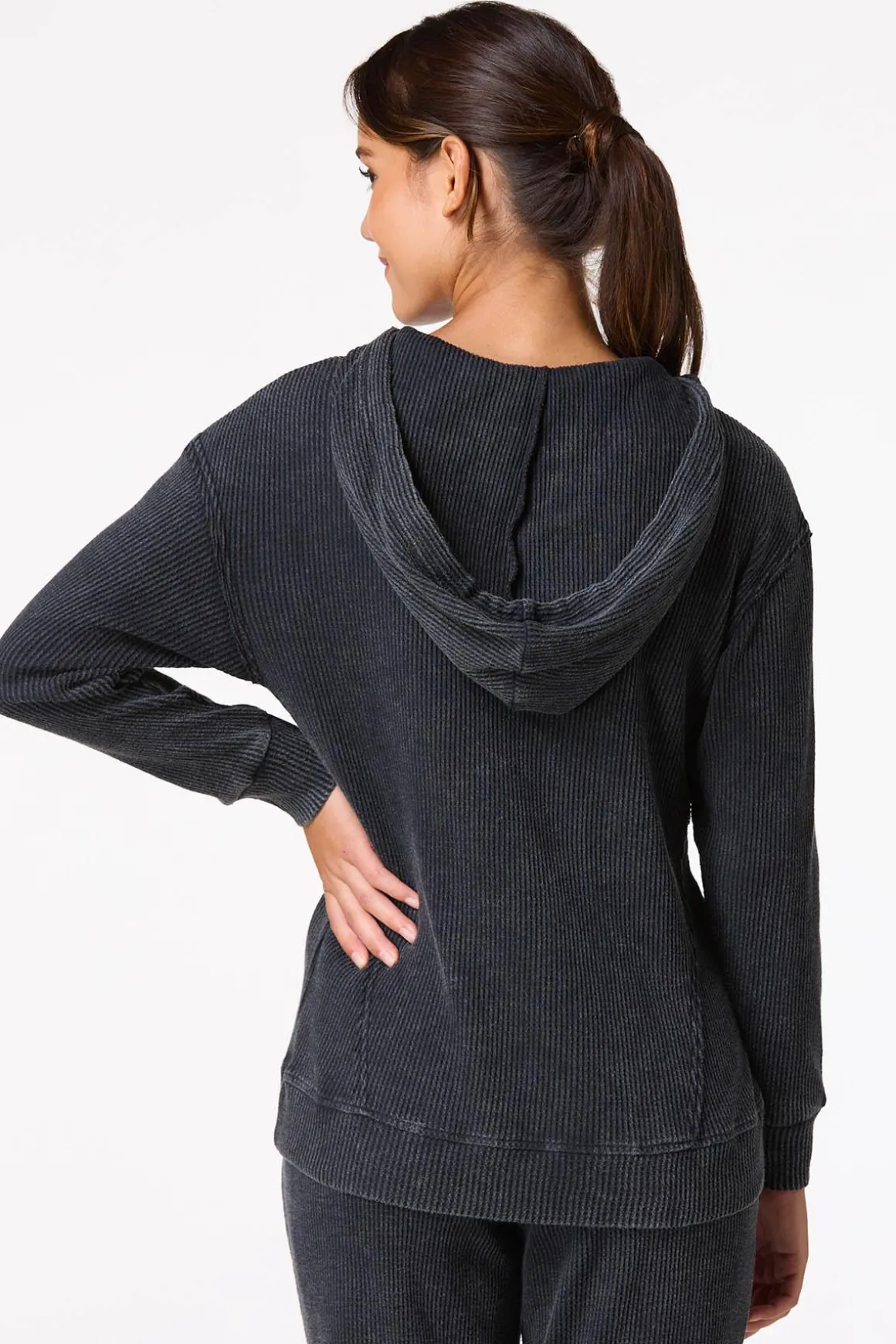 Waffled Vintage Black Hoodie