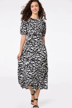 Wavy Print Empire Midi Dress
