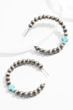 Western Bead Cross Hoop Earrings