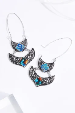 Western Fabric Silver Wire Earrings