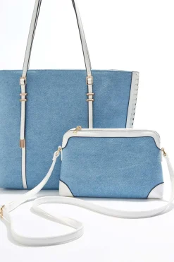Whipstitch Trim Denim Tote Set