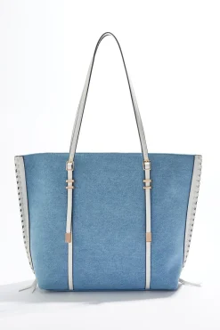 Whipstitch Trim Denim Tote Set