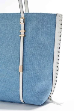 Whipstitch Trim Denim Tote Set