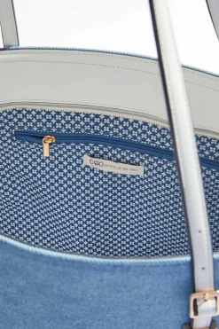 Whipstitch Trim Denim Tote Set