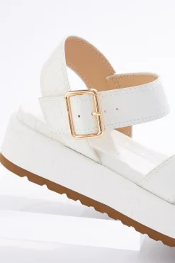 White Croc Crossband Sandals