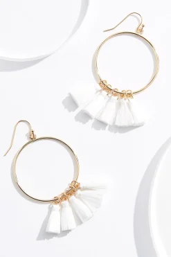 White Raffia Tassel Earrings