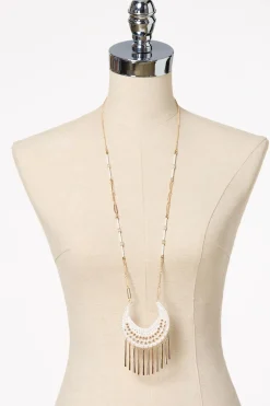 White Thread Metal Tassel Long Necklace