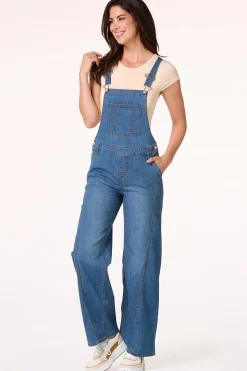 Wide Leg Denim Overalls