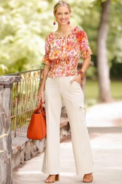 Wide Leg Seamed Cargo Pants
