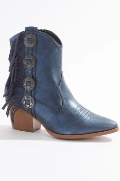 Wide Width Blue Fringe Western Booties