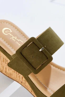 Wide Width Buckle Band Cork Wedges
