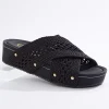 Wide Width Fabric Crossband Wedge Sandals