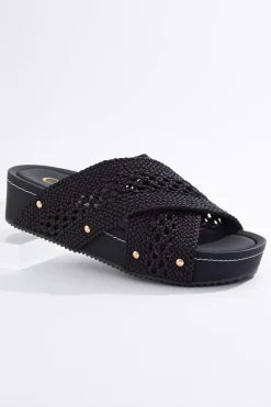 Wide Width Fabric Crossband Wedge Sandals