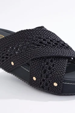 Wide Width Fabric Crossband Wedge Sandals