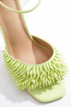 Wide Width Fringe Bead Dressy Heel Sandals