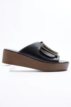 Wide Width Large Buckle Slide Sandals