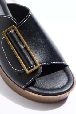 Wide Width Large Buckle Slide Sandals