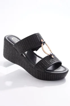 Wide Width Raffia Two Band Wedges