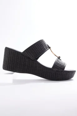Wide Width Raffia Two Band Wedges