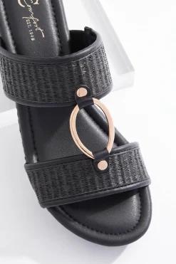Wide Width Raffia Two Band Wedges