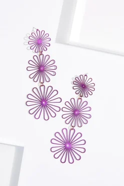 Wire Flower Tiered Earrings
