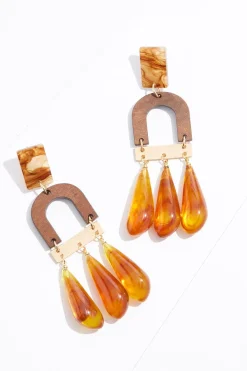 Wood Arch Bead Tassel Earrings