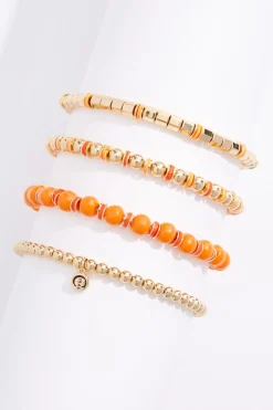 Wood Ball Gold Stretch Bracelet Set