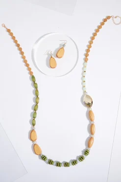 Wood Beaded Long Necklace Set