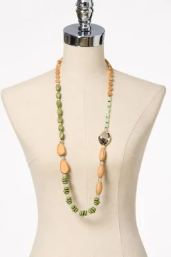 Wood Beaded Long Necklace Set