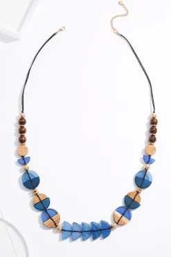 Wood Blue Lucite Long Necklace