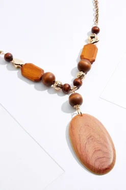 Wood Brushed Pendant Long Necklace