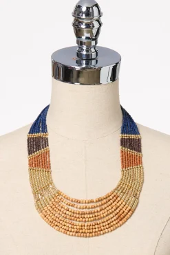 Wood Color Bead Tribal Necklace