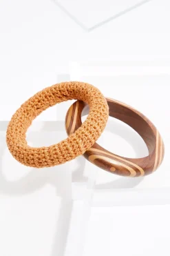 Wood Crochet Bangle Set
