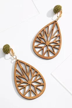 Wood Cutout Clip- On Earrings