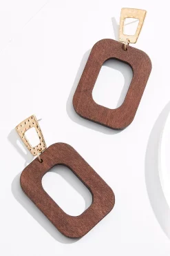 Wood Cutout Rectangle Earrings